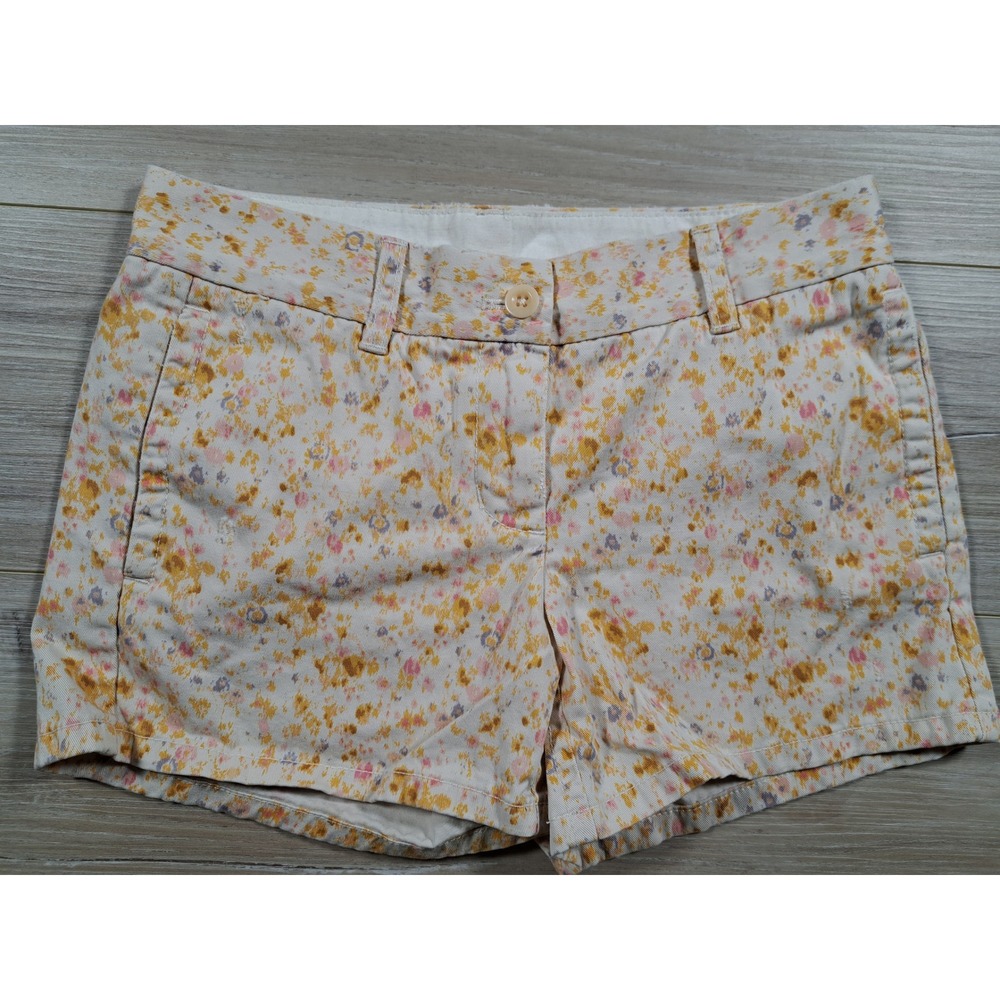 J.Crew Womens Floral Chino Shorts Yellow Pink Purple Cotton Size 0